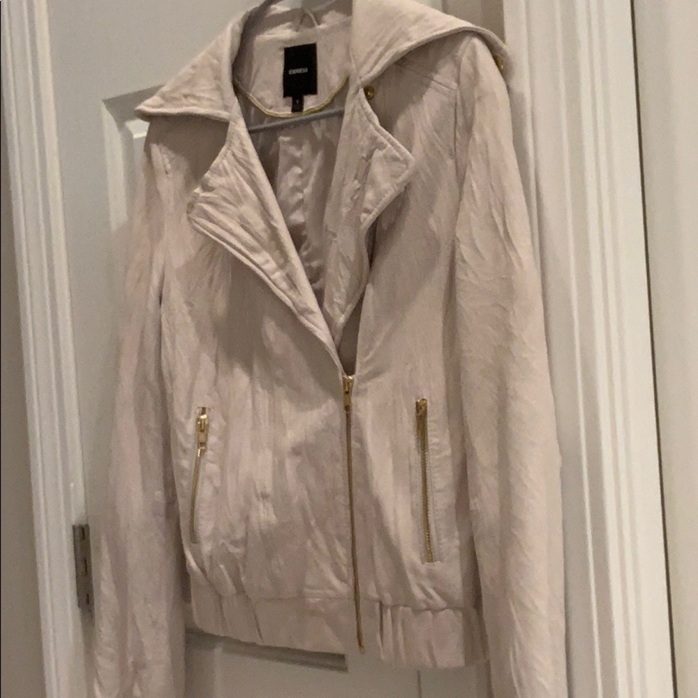 Express Cream 100% Leather Bomber Jacket sz. S